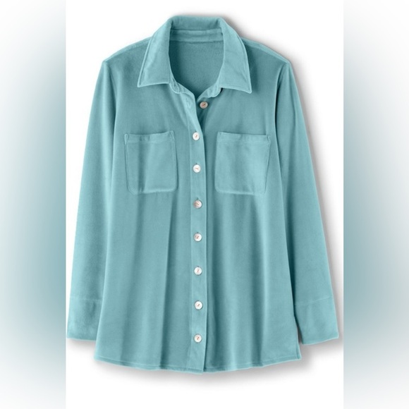 Soft Surroundings|Soft teddy button down shirt jacket (shacket) in blue•••Size L - Picture 15 of 15